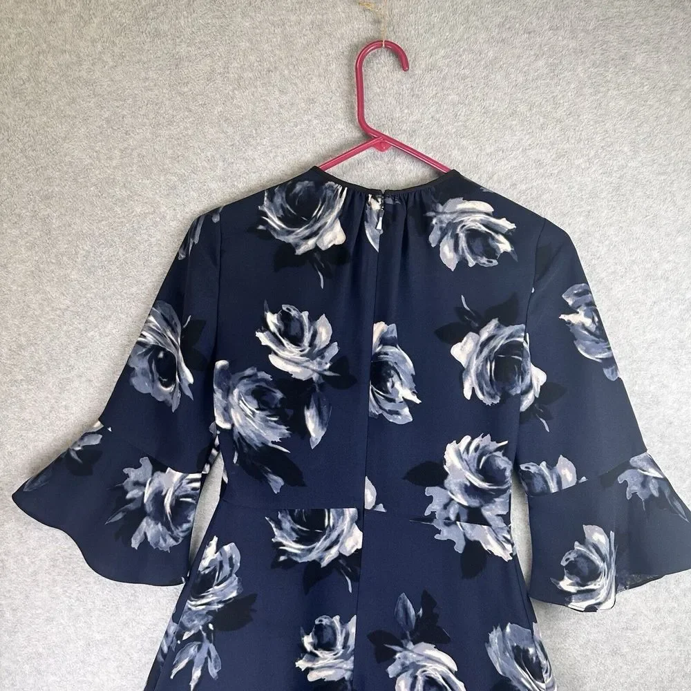 Kate Spade Long Bell Sleeve Stretchy Floral Mini Career Office Dress Size 0 Shor
